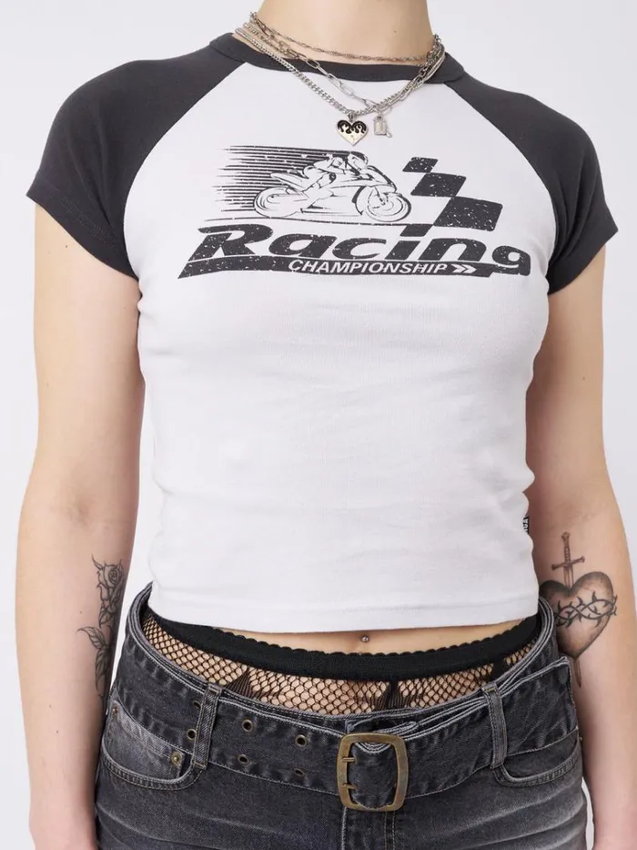 Clothing Motor Racing Raglan Baby Tee Minga London Crop Tops