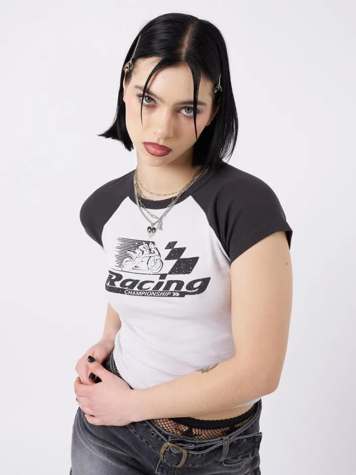 Clothing Motor Racing Raglan Baby Tee Minga London Crop Tops