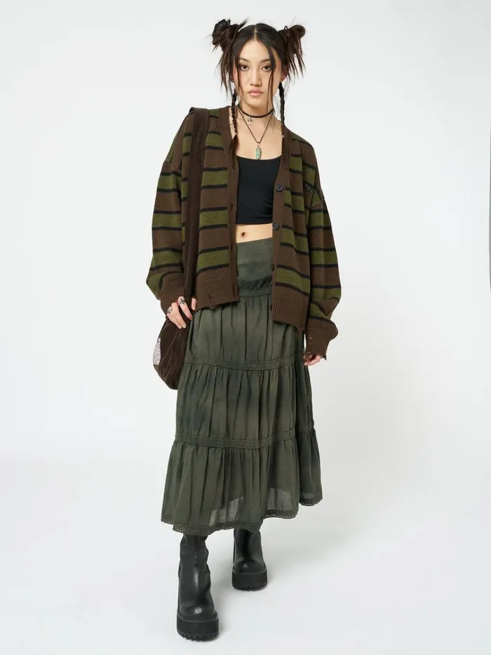 Clothing Neesa Brown and Green Stripe Knit Cardigan Minga London Jackets