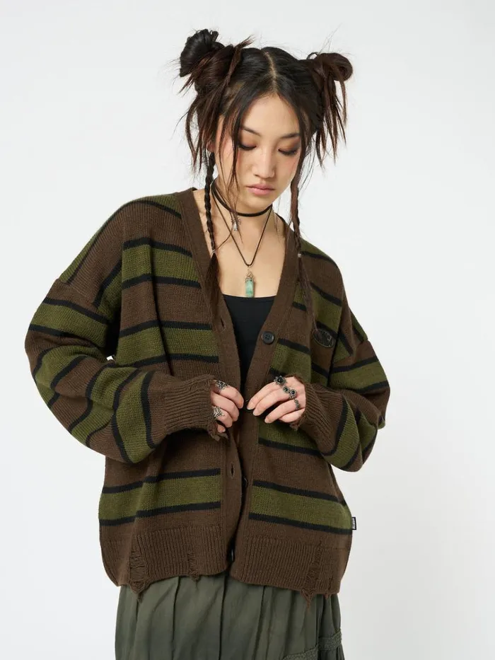 Clothing Neesa Brown and Green Stripe Knit Cardigan Minga London Jackets