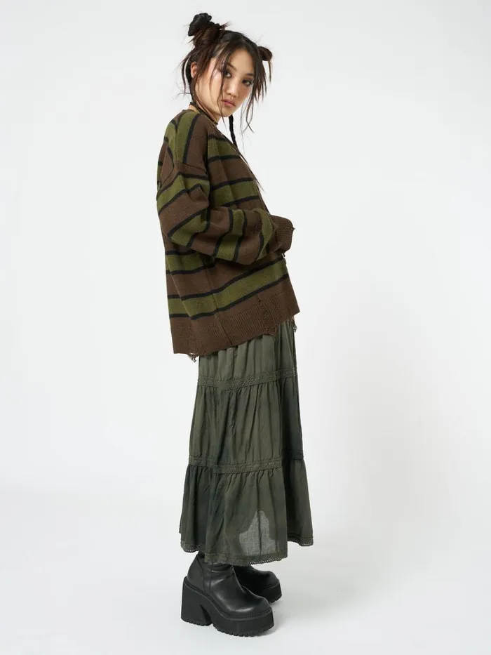 Clothing Neesa Brown and Green Stripe Knit Cardigan Minga London Jackets