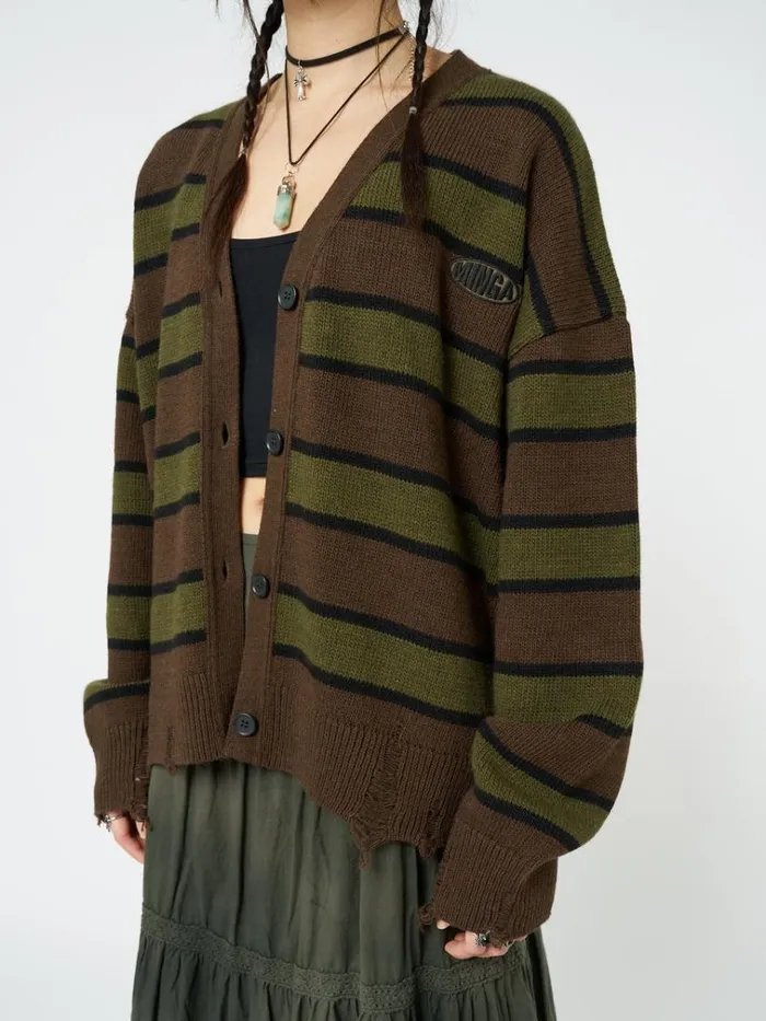 Clothing Neesa Brown and Green Stripe Knit Cardigan Minga London Jackets
