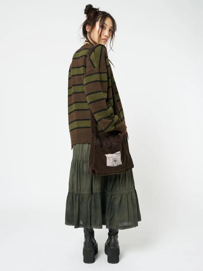 Clothing Neesa Brown and Green Stripe Knit Cardigan Minga London Jackets