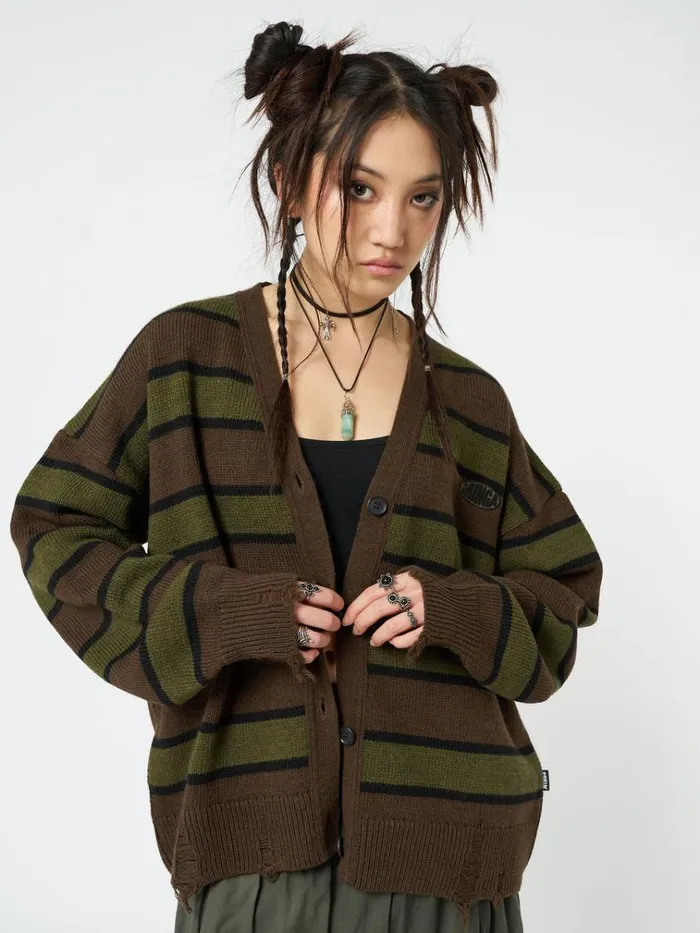 Clothing Neesa Brown and Green Stripe Knit Cardigan Minga London Jackets