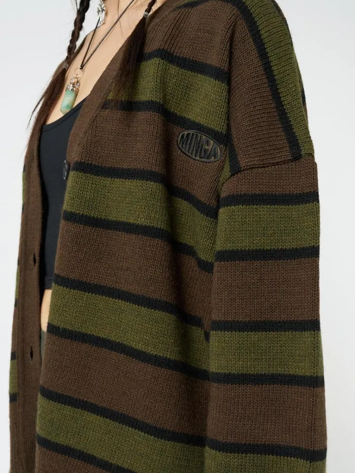 Clothing Neesa Brown and Green Stripe Knit Cardigan Minga London Jackets