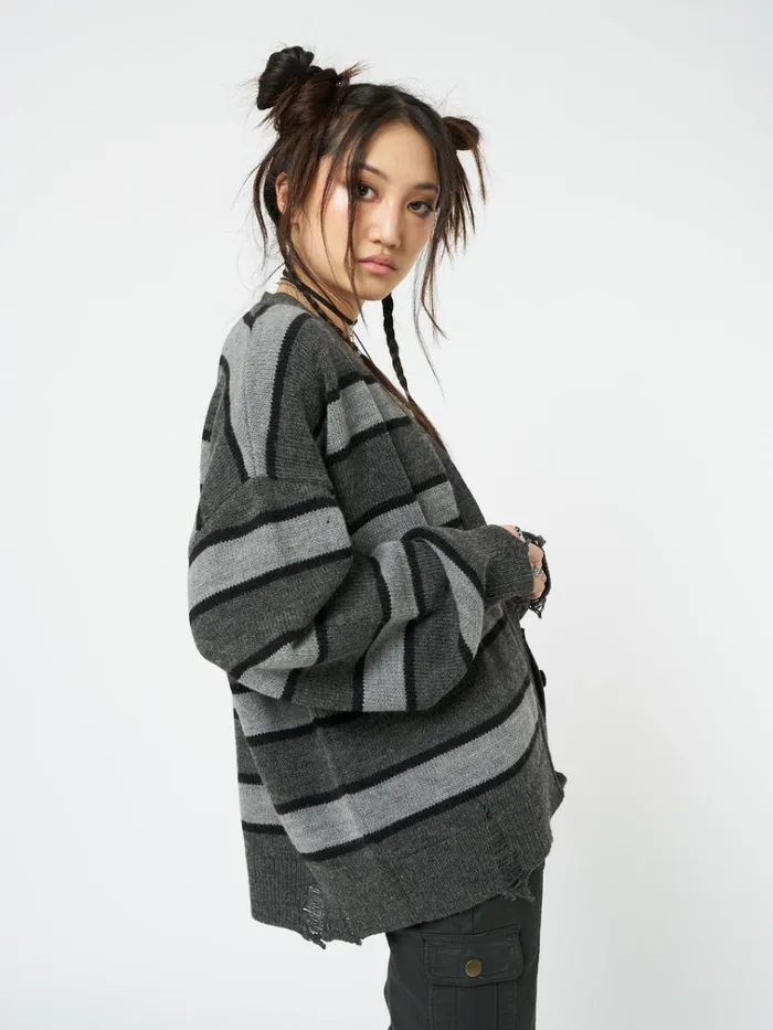 Clothing Neesa Grey and Black Stripe Knit Cardigan Minga London Jackets
