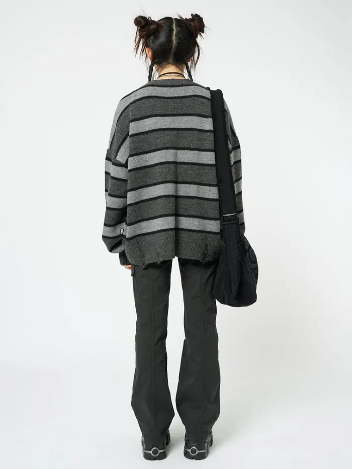 Clothing Neesa Grey and Black Stripe Knit Cardigan Minga London Jackets