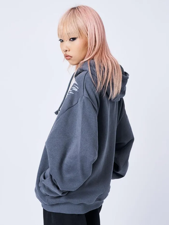 Clothing Night Creature Grey Oversized Zip Up Hoodie Minga London Jackets