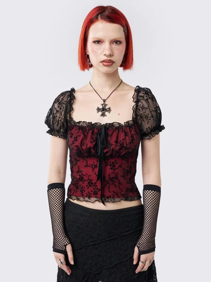 Clothing Odessa Floral Milkmaid Top Minga London Mesh Tops