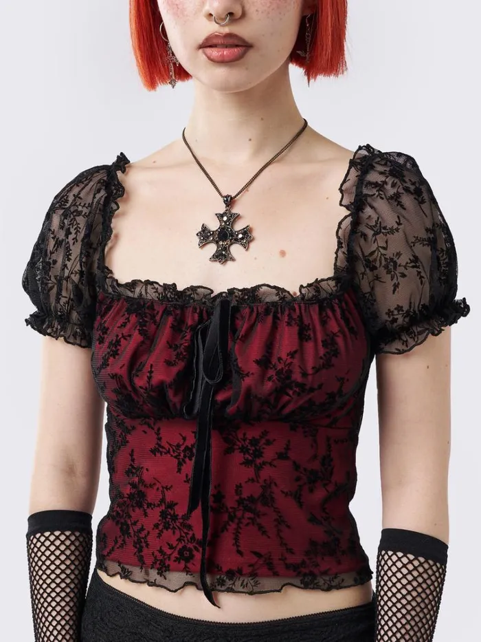 Clothing Odessa Floral Milkmaid Top Minga London Mesh Tops