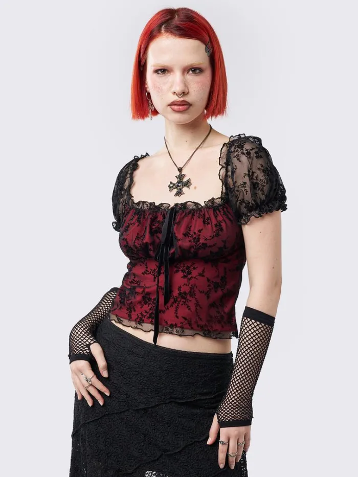 Clothing Odessa Floral Milkmaid Top Minga London Mesh Tops