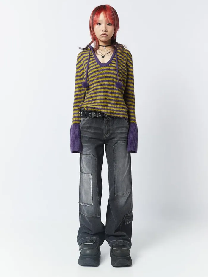 Clothing Paige Yellow and Purple Knitted Hoodie Minga London Sweaters