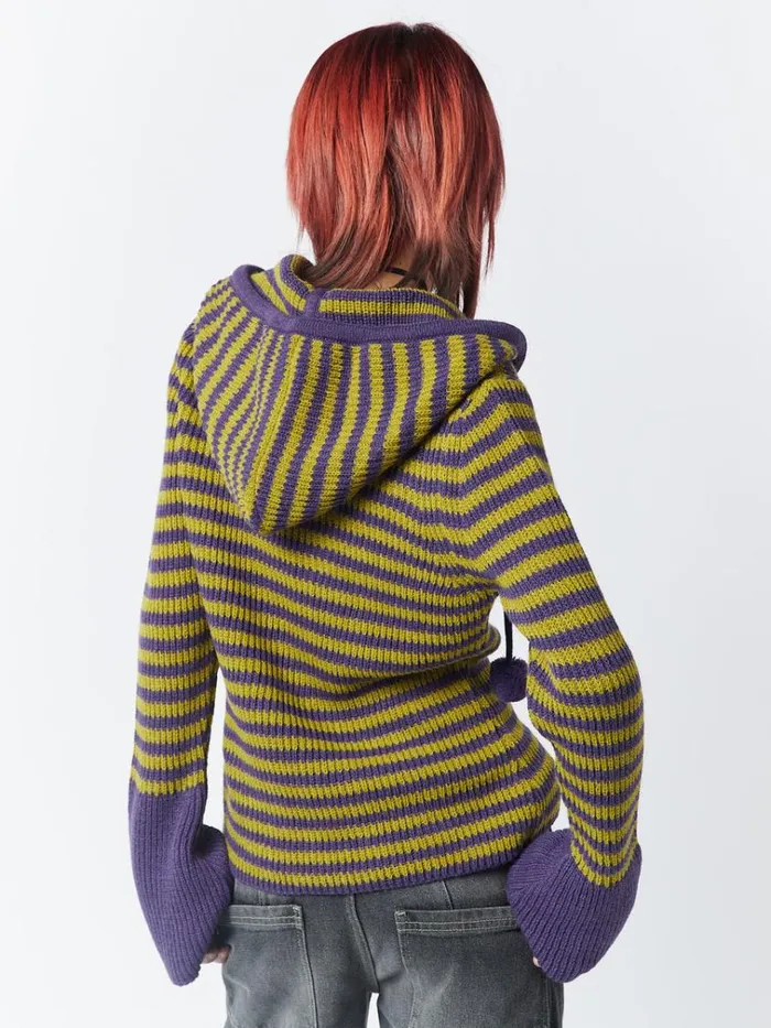 Clothing Paige Yellow and Purple Knitted Hoodie Minga London Sweaters