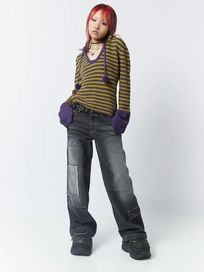 Clothing Paige Yellow and Purple Knitted Hoodie Minga London Sweaters