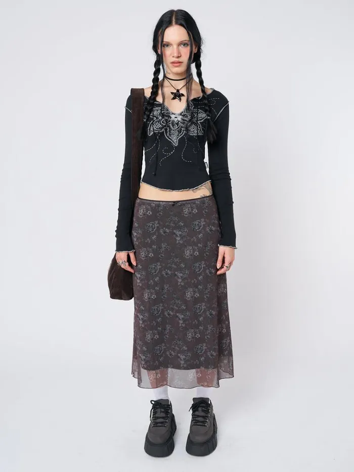 Clothing Pearl Floral Print Midi Skirt Minga London Skirts