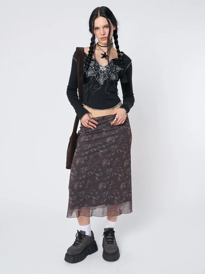 Clothing Pearl Floral Print Midi Skirt Minga London Skirts