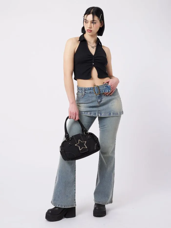 Clothing Raya Black Halter Neck Collar Top Minga London Crop Tops