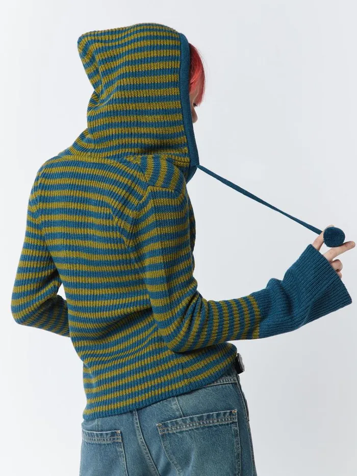 Clothing Regina Green and Blue Knitted Hoodie Minga London Sweaters