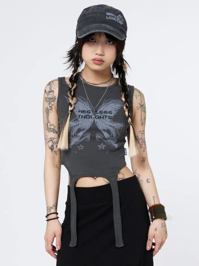 Clothing Restless Thoughts Grey Straps Top Minga London Tank Tops