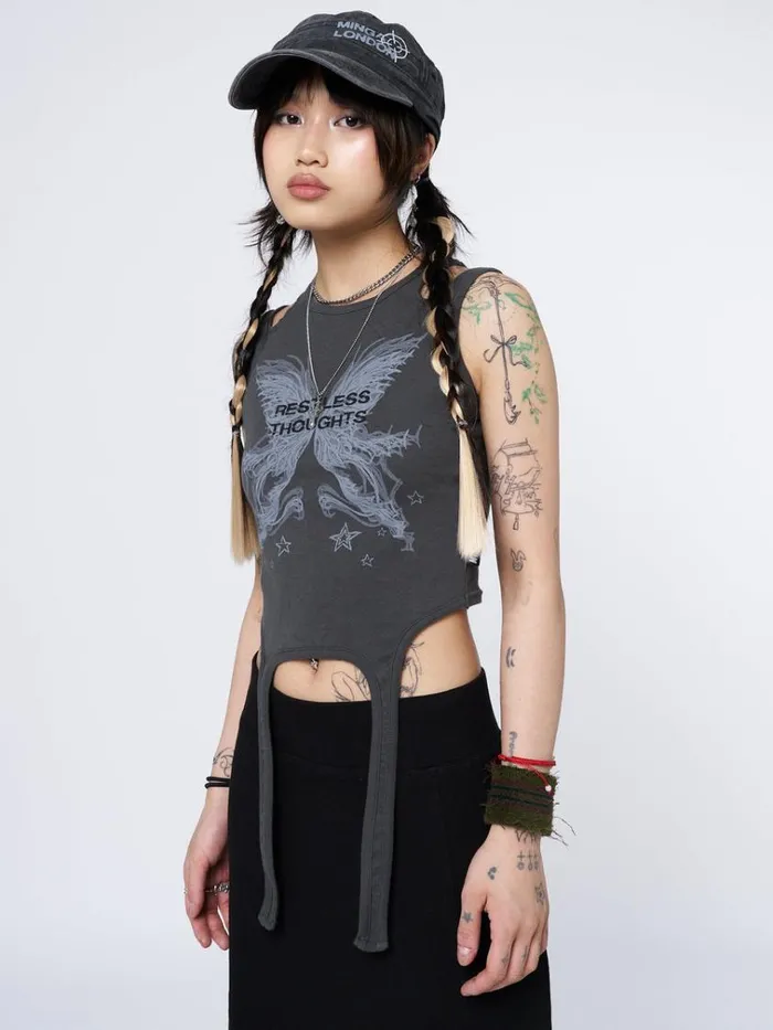 Clothing Restless Thoughts Grey Straps Top Minga London Tank Tops