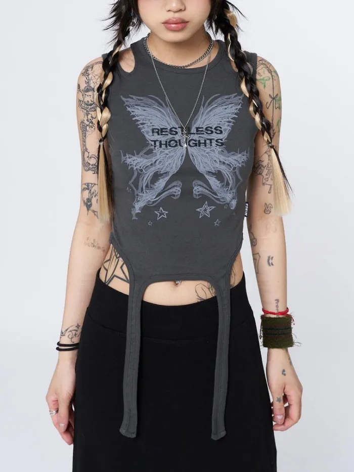 Clothing Restless Thoughts Grey Straps Top Minga London Tank Tops