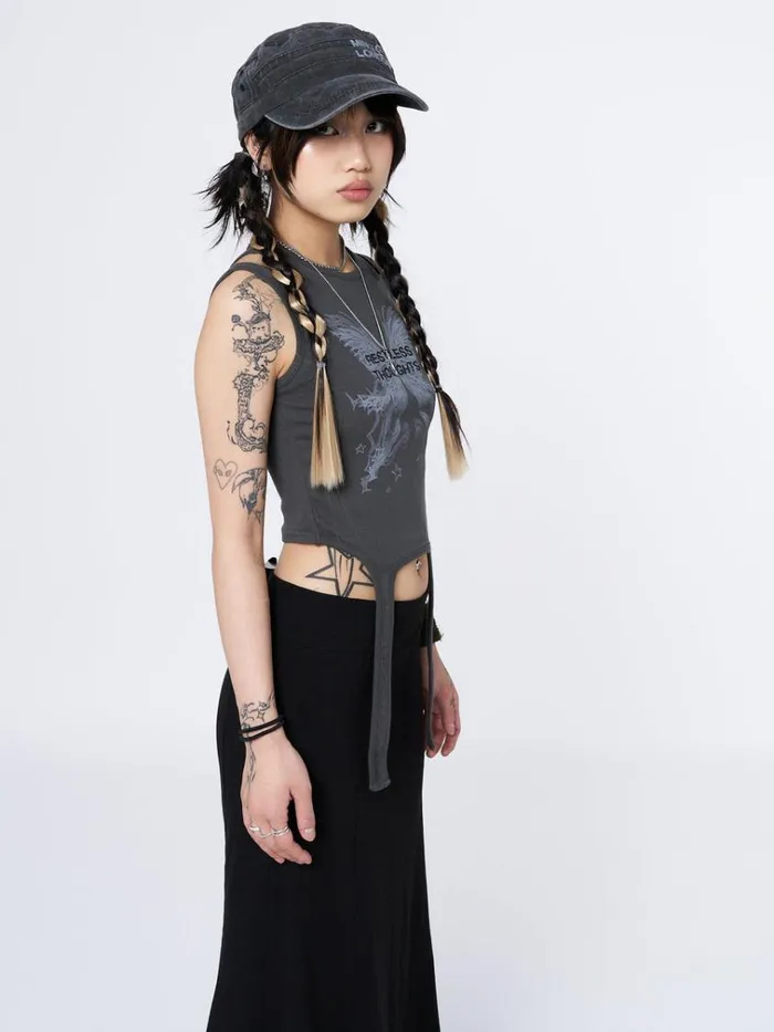 Clothing Restless Thoughts Grey Straps Top Minga London Tank Tops