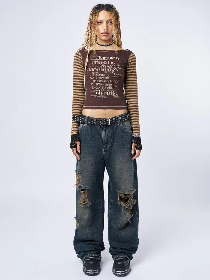 Clothing RIP039 Washed Blue Loose Baggy Jeans Minga London Jeans