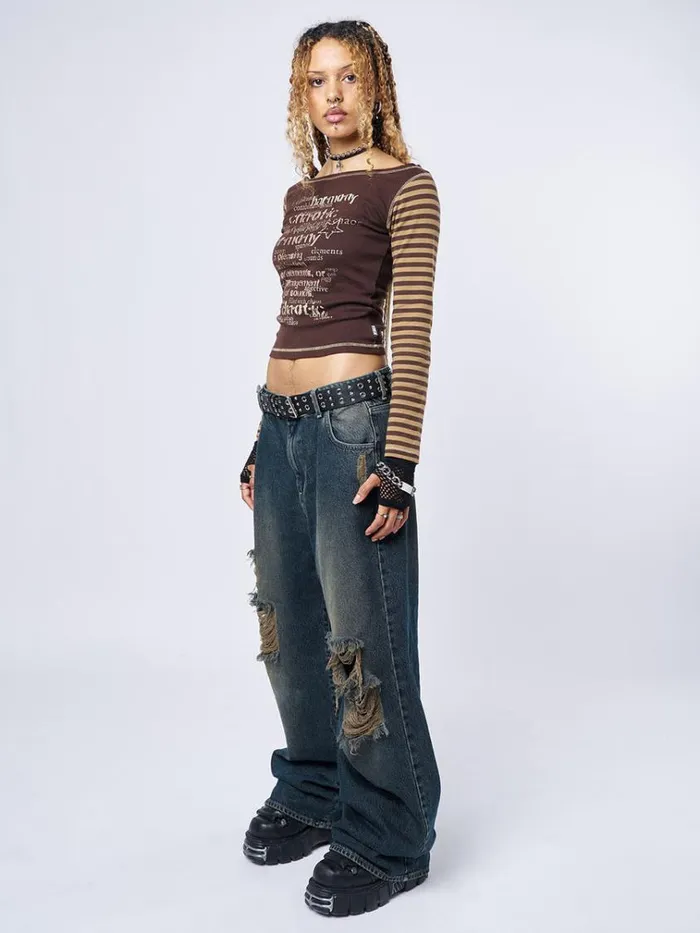 Clothing RIP039 Washed Blue Loose Baggy Jeans Minga London Jeans
