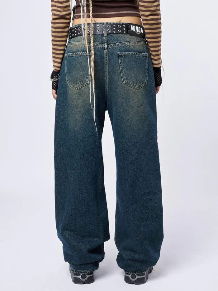 Clothing RIP039 Washed Blue Loose Baggy Jeans Minga London Jeans