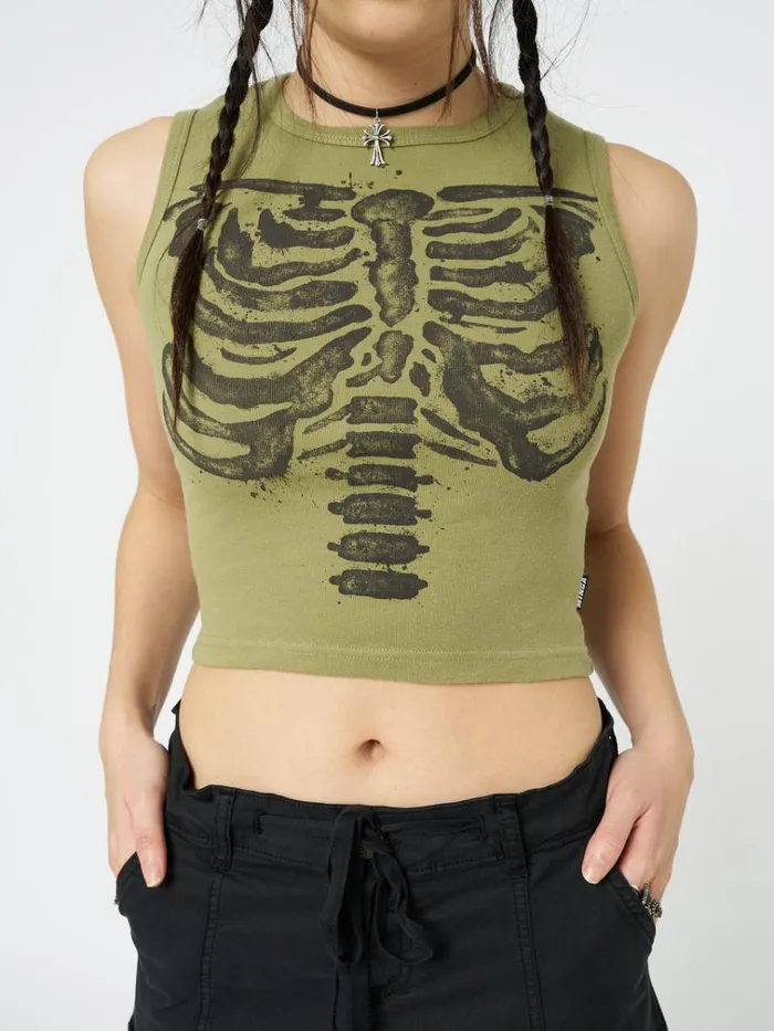 Clothing Skeleton Green Graphic Print Vest Top Minga London Tank Tops