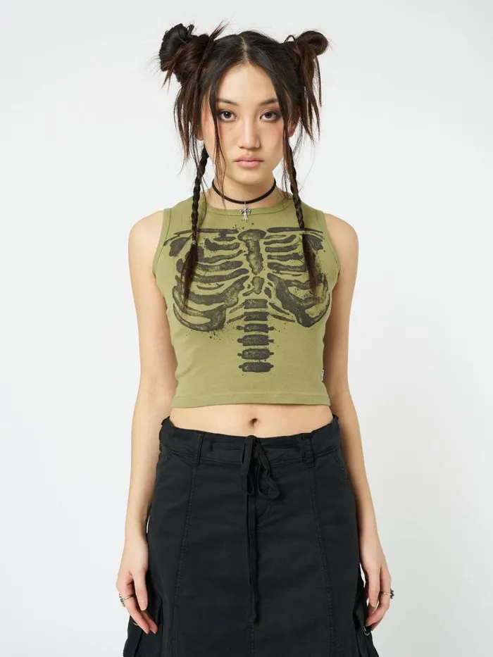 Clothing Skeleton Green Graphic Print Vest Top Minga London Tank Tops