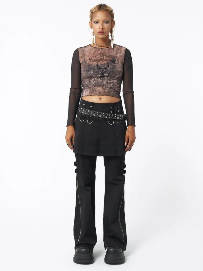 Clothing Skull Smash Contrast Mesh Top Minga London Long Sleeve Tops