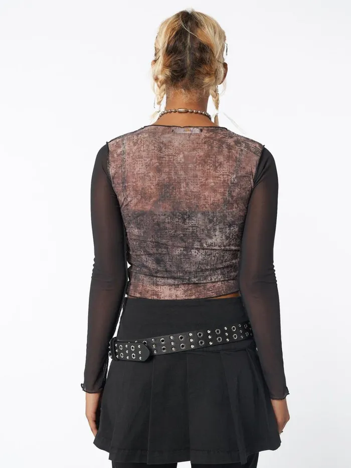 Clothing Skull Smash Contrast Mesh Top Minga London Long Sleeve Tops