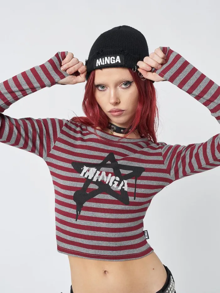 Clothing Star Sign Striped Rib Top Minga London Long Sleeve Tops