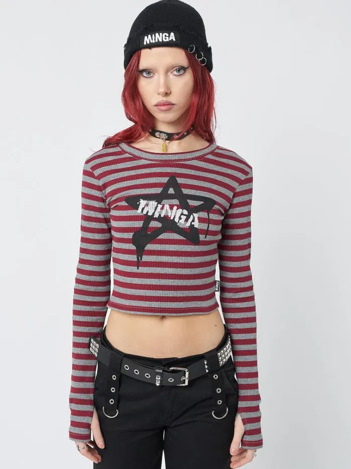 Clothing Star Sign Striped Rib Top Minga London Long Sleeve Tops