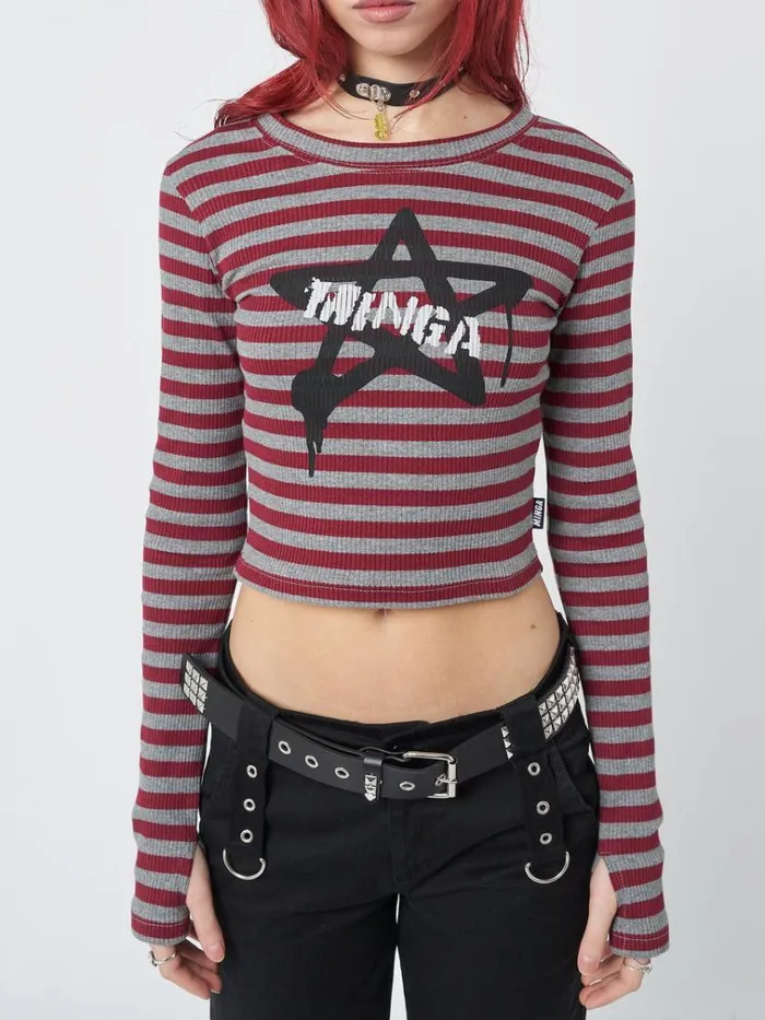 Clothing Star Sign Striped Rib Top Minga London Long Sleeve Tops