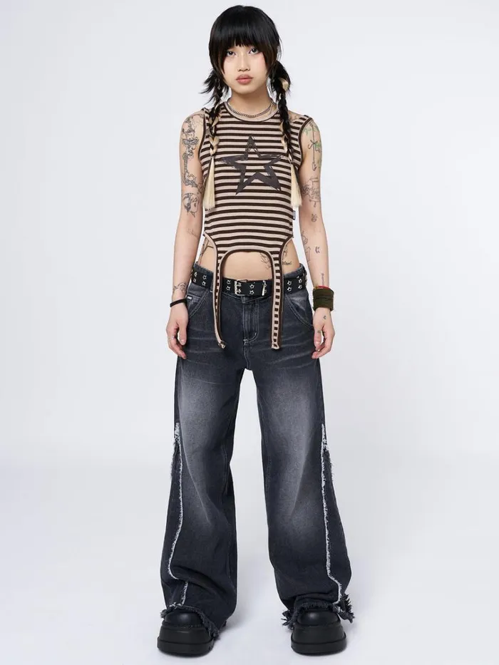 Clothing Star Sketch Beige Striped Straps Top Minga London Tank Tops