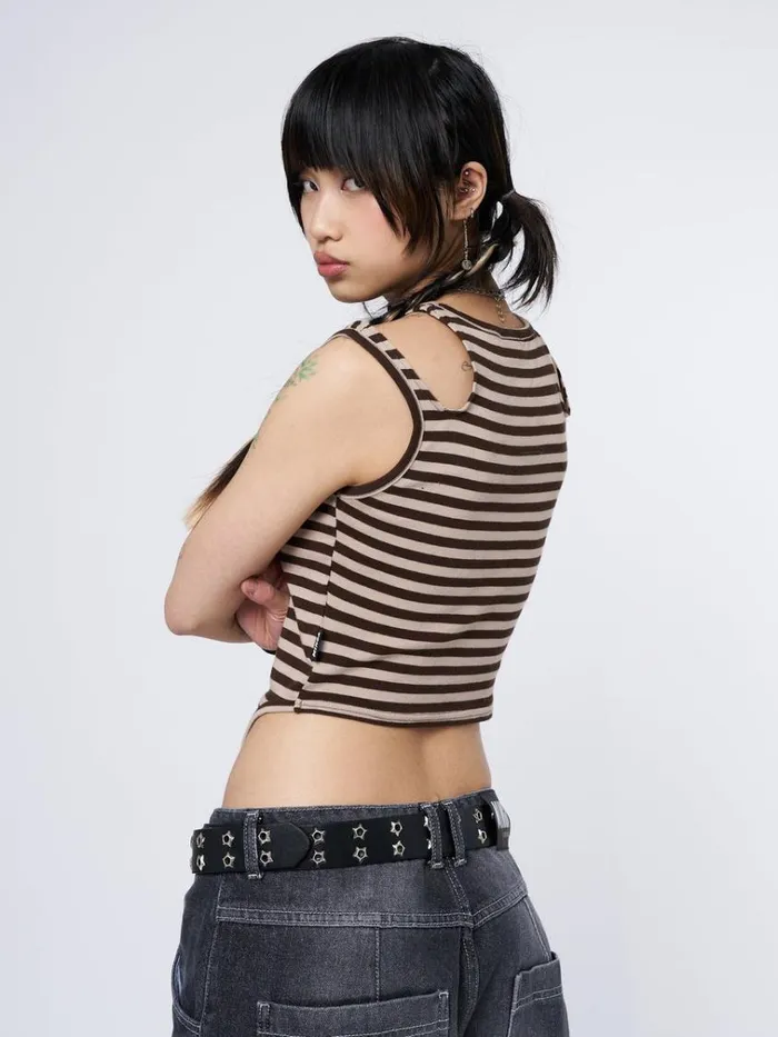 Clothing Star Sketch Beige Striped Straps Top Minga London Tank Tops