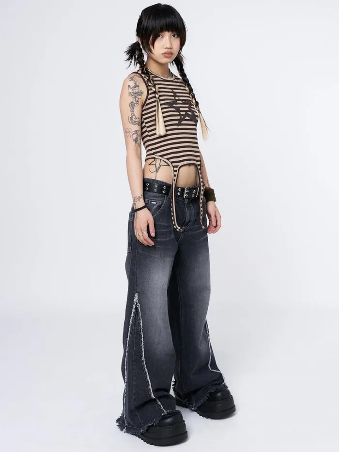 Clothing Star Sketch Beige Striped Straps Top Minga London Tank Tops