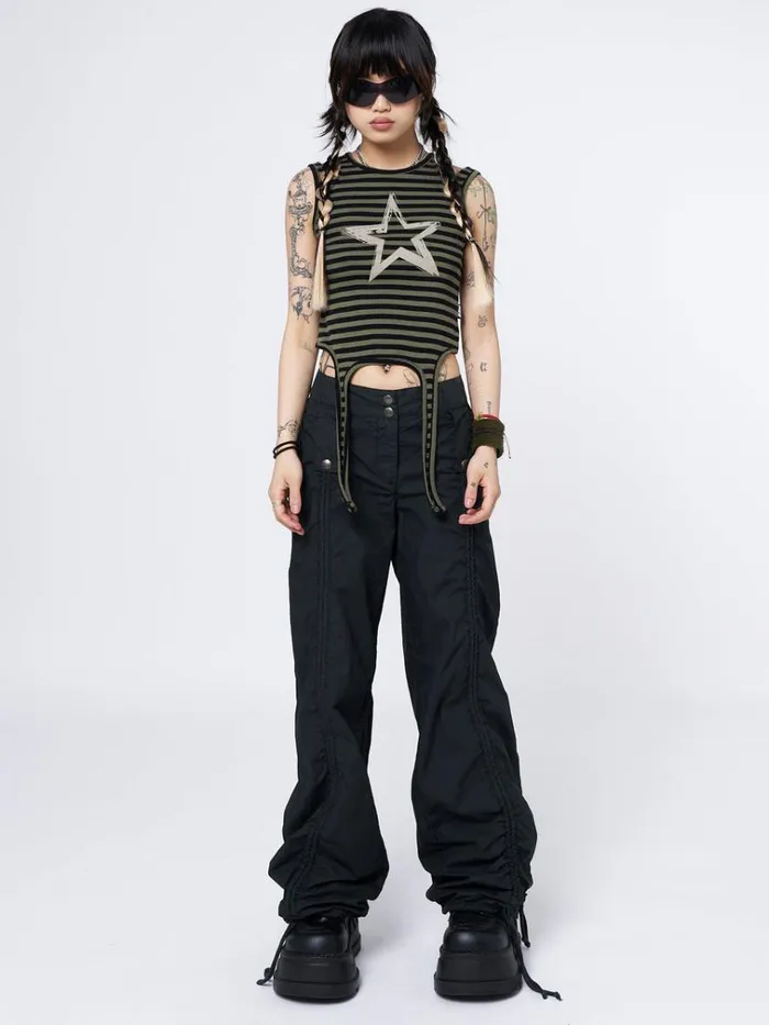 Clothing Star Sketch Green Striped Straps Top Minga London Tank Tops