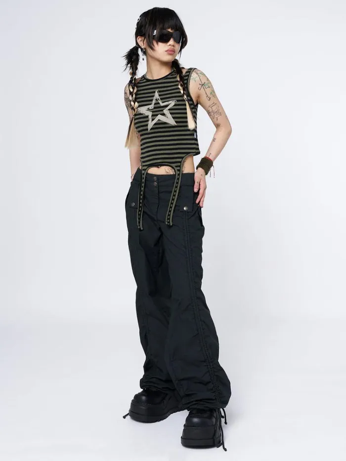Clothing Star Sketch Green Striped Straps Top Minga London Tank Tops