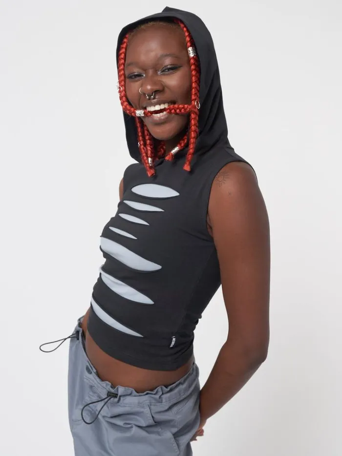 Clothing Stormy Slash Hooded Vest Top Minga London Tank Tops