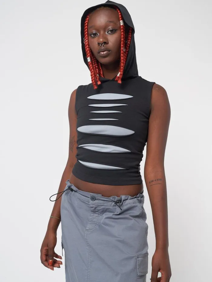 Clothing Stormy Slash Hooded Vest Top Minga London Tank Tops