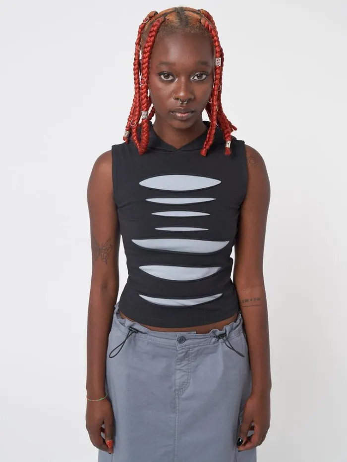 Clothing Stormy Slash Hooded Vest Top Minga London Tank Tops