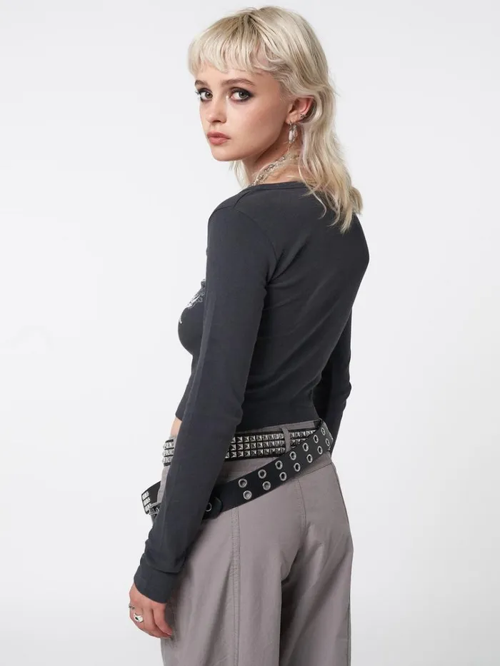Clothing Strass Heart Wings Crop Top Minga London Long Sleeve Tops