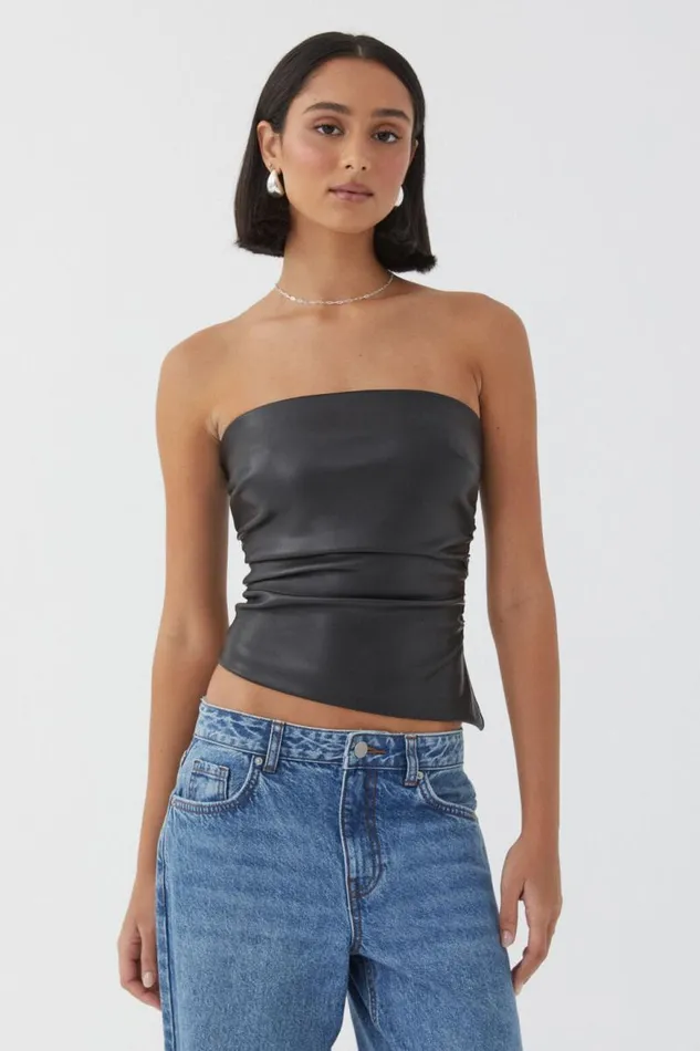 Clothing Supr Going Out Tops Pu Ruched Bandeau Top Black