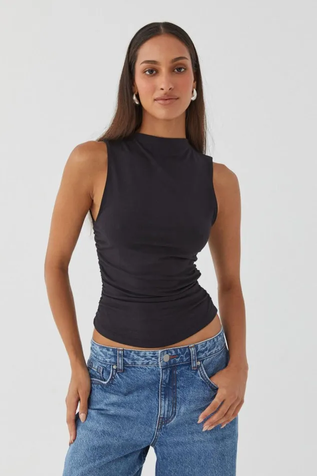 Clothing Supr Going Out Tops Soft Ruched Tank Black