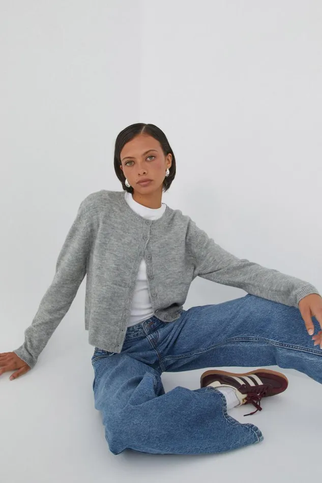 Clothing Supr Knitwear Bronte Button Through Cardi Grey Marle