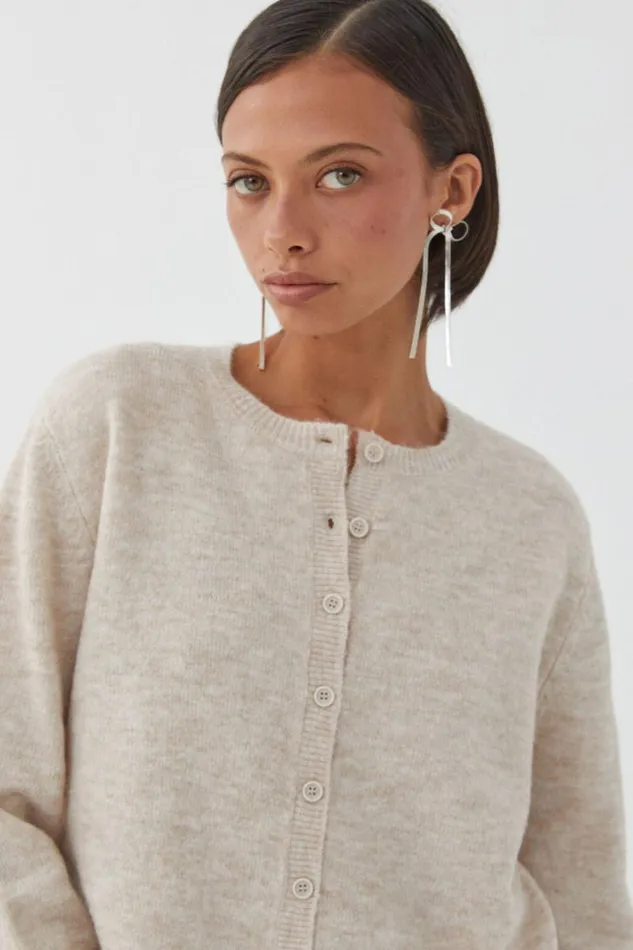 Clothing Supr Knitwear Bronte Button Through Cardi Taupe Marle