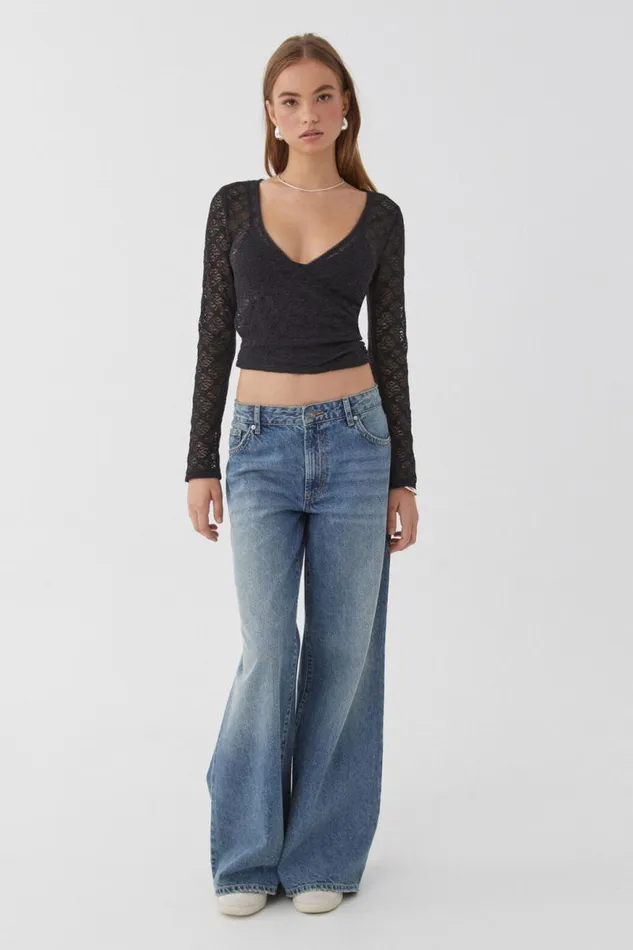 Clothing Supr Long Sleeve Tops Macy Long Sleeve Lace Wrap Top Black